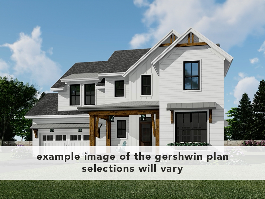 Exterior photo of charming 2-story home with 2-car garage, front porch, white siding and wood accents